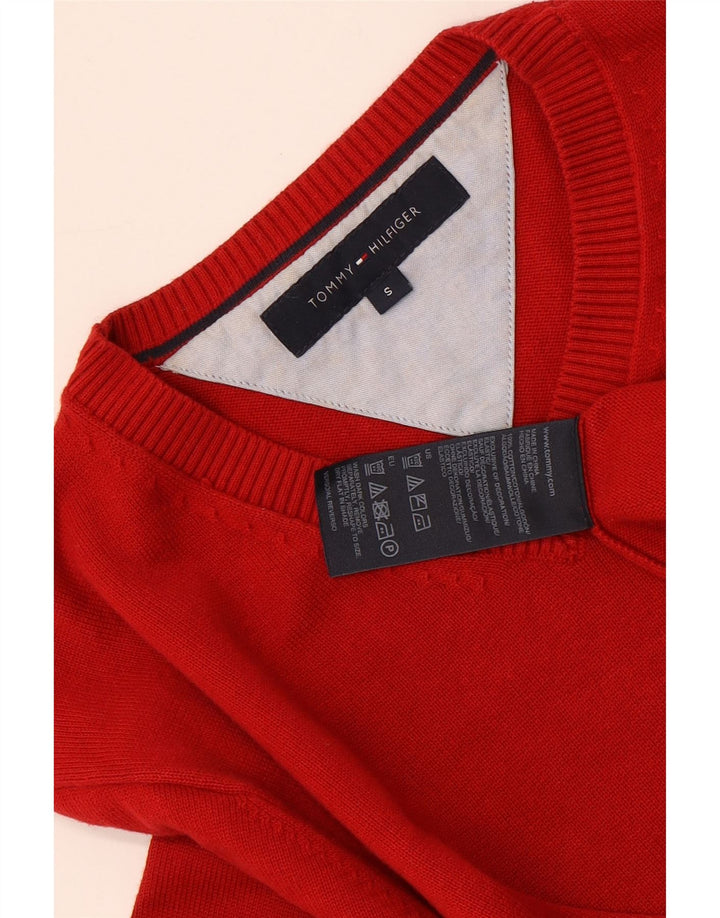 Maglione maglione con scollo a V da uomo Tommy Hilfiger piccolo cotone rosso