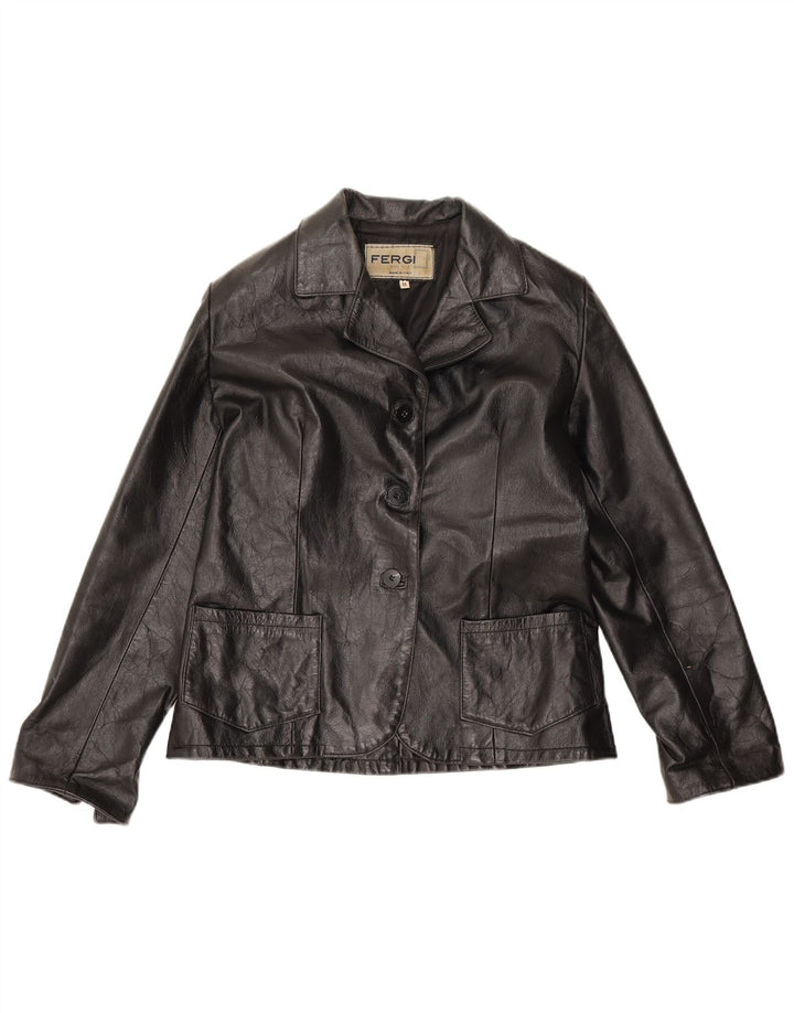 Giacca in pelle da donna vintage UK 14 in pelle nera media