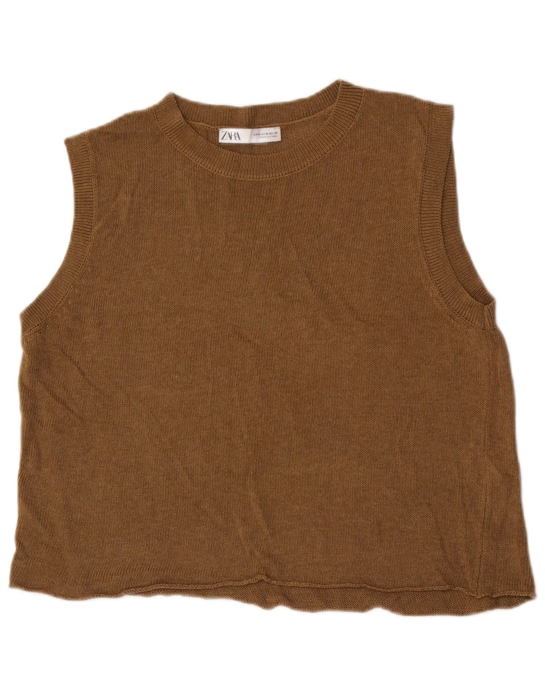Canotta corta da donna Zara UK 14 Acrilico marrone medio