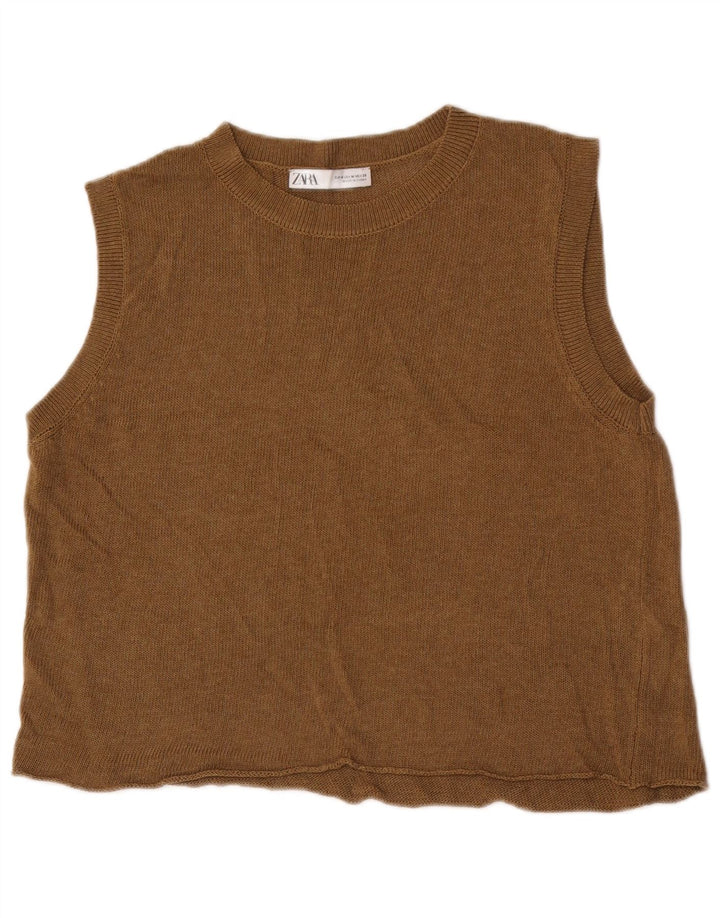 Canotta corta da donna Zara UK 14 Acrilico marrone medio