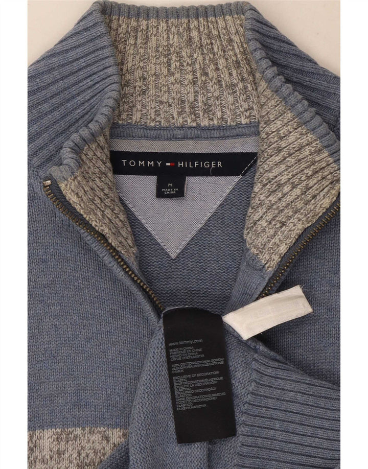 Maglione cardigan da uomo Tommy Hilfiger in cotone color block blu medio