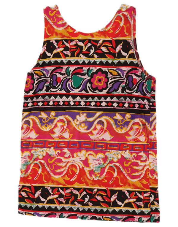Canotta vintage da donna UK 14 grande cotone floreale multicolore retrò