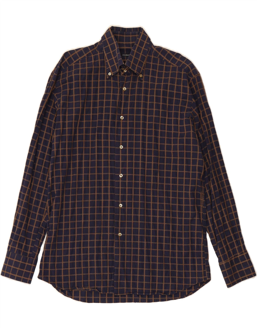 ROCCOBAROCCO Mens Shirt Size 15 1/2 40 Medium Navy Blue Check Cotton Vintage Roccobarocco and Second-Hand Roccobarocco from Messina Hembry 
