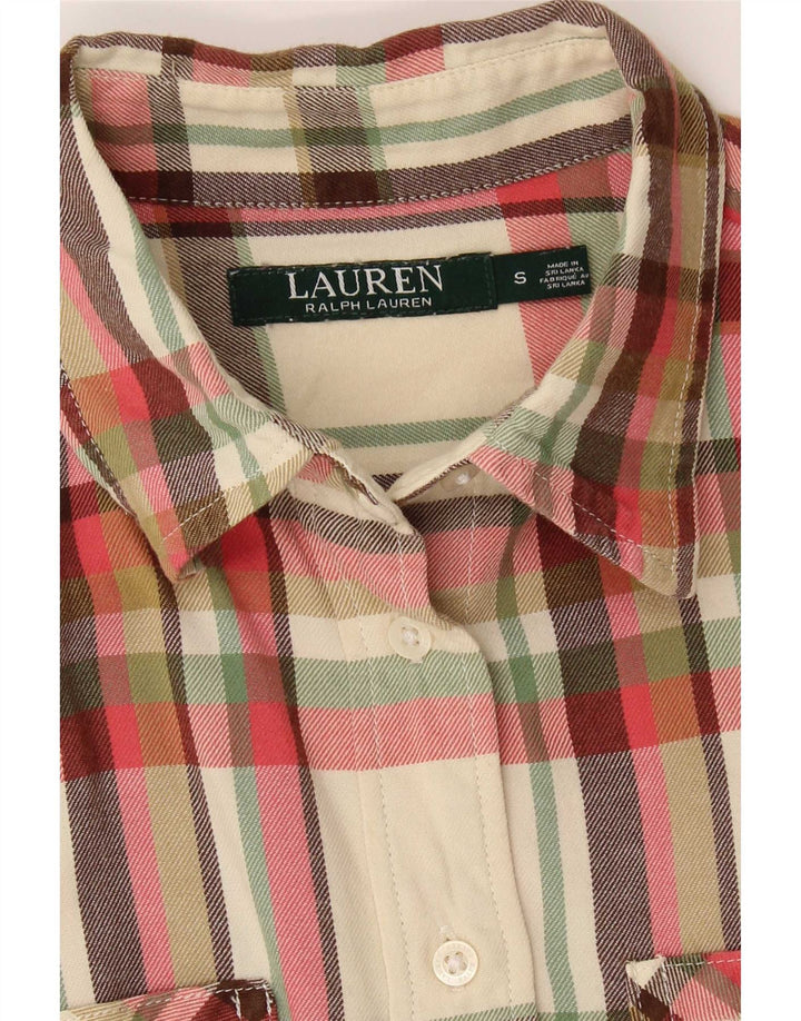 Camicia in flanella da donna Ralph Lauren UK 10 piccolo quadretto bianco sporco