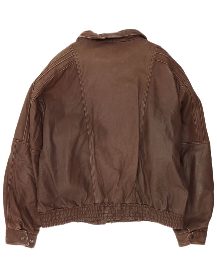Giacca in pelle vintage da uomo vestibilità ampia IT 50 grande in pelle marrone