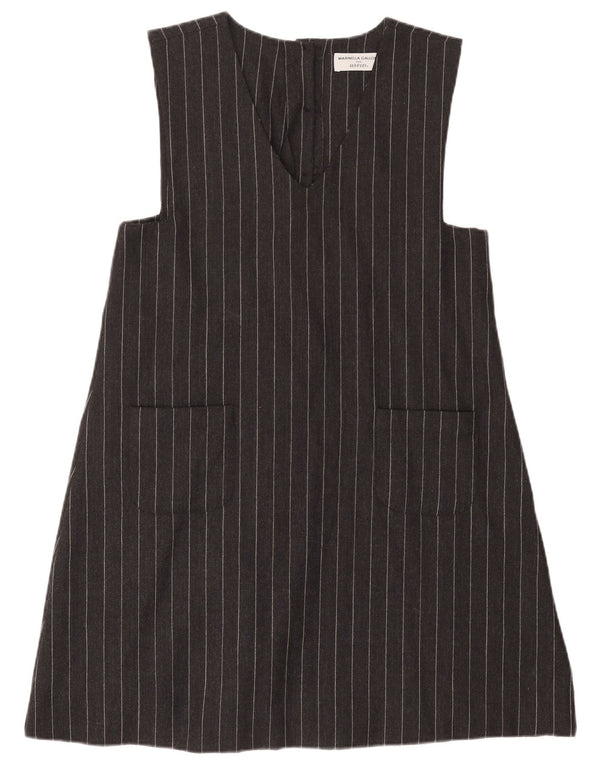 Abito scamiciato vintage da donna UK 18 XL in lana a righe grigie