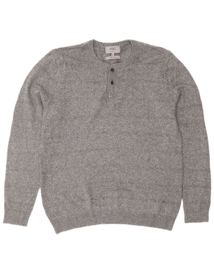 Maglione maglione girocollo da uomo Marks & Spencer in cotone grigio medio