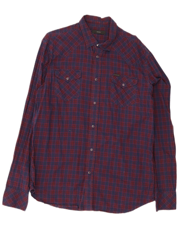 Camicia da uomo Diesel XL in cotone a quadri blu navy