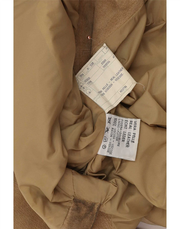 Giacca blazer vintage da donna in pelle scamosciata a 3 bottoni IT 44 in pelle beige media