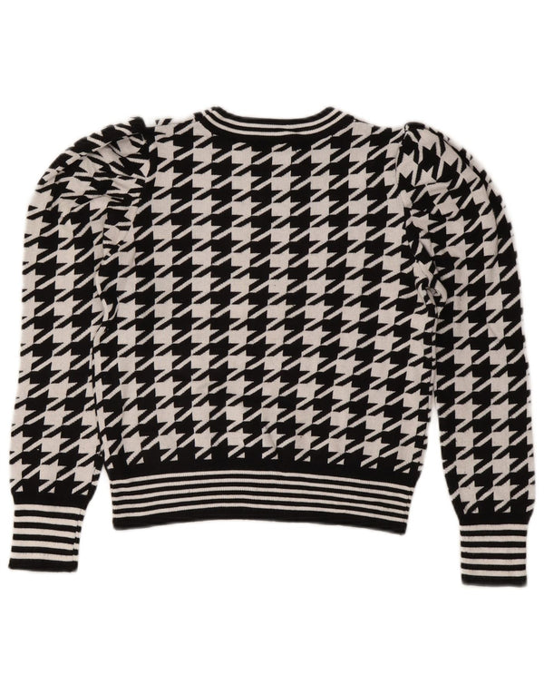 Oasis Maglione corto con scollo a barca da donna UK 10 Piccolo pied de poule nero
