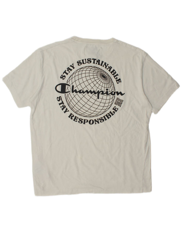 CHAMPION Mens Graphic T-Shirt Top Large White Cotton