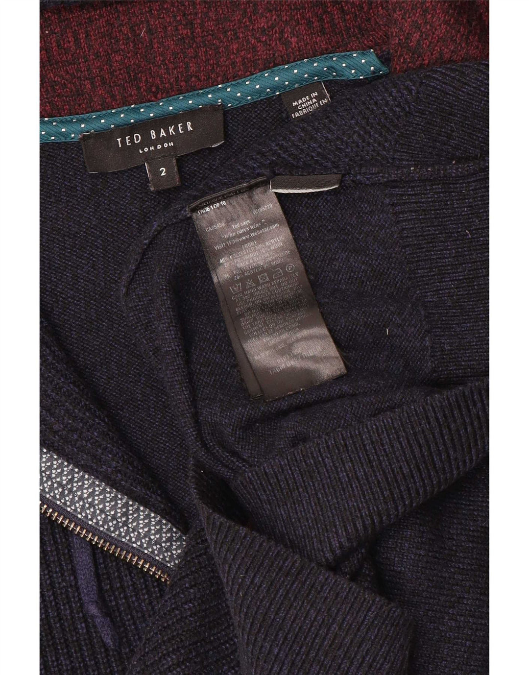 Maglione cardigan con zip intera e cappuccio da uomo Ted Baker taglia 2 piccolo blu navy