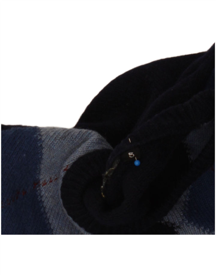 Maglione vintage da uomo girocollo, grande, blu navy, a rombi/diamante