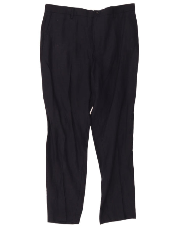 Pantaloni chino dritti da uomo Zara EU 44 Large W34 L28 Lino blu navy