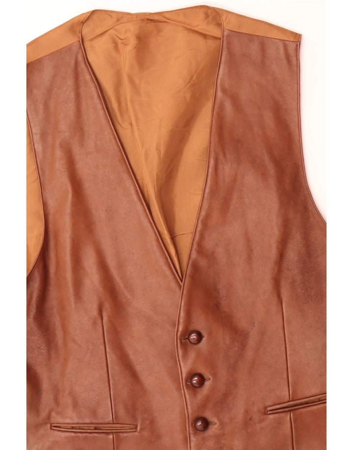 Gilet in pelle da uomo VINTAGE grande in pelle marrone