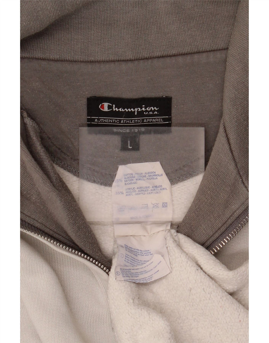 Felpa Champion da uomo con collo con zip grafica, maglione grande, cotone grigio