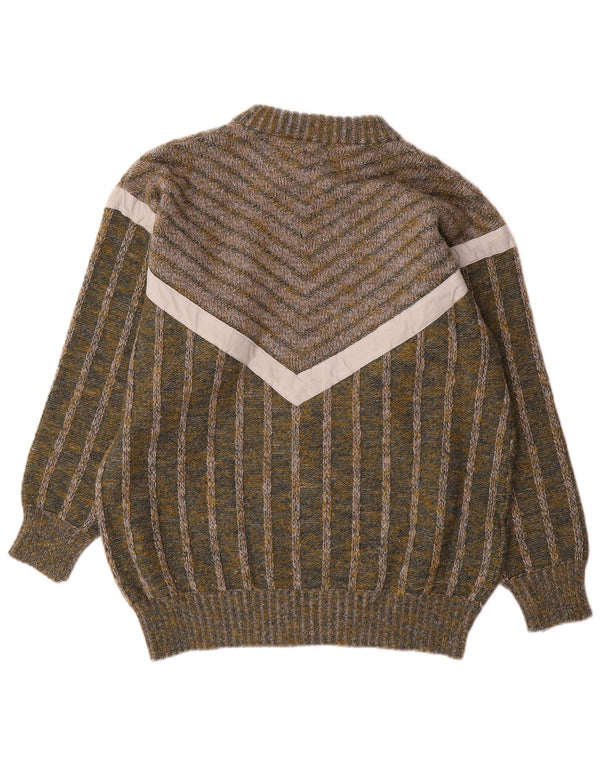 Maglione vintage da uomo girocollo a righe verde medio