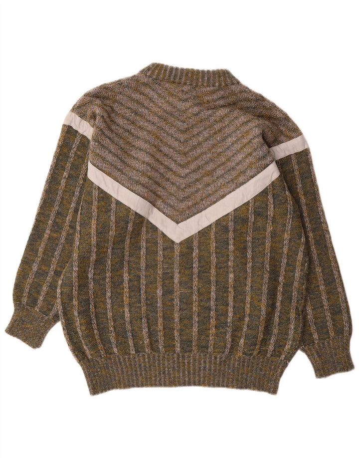 Maglione vintage da uomo girocollo a righe verde medio