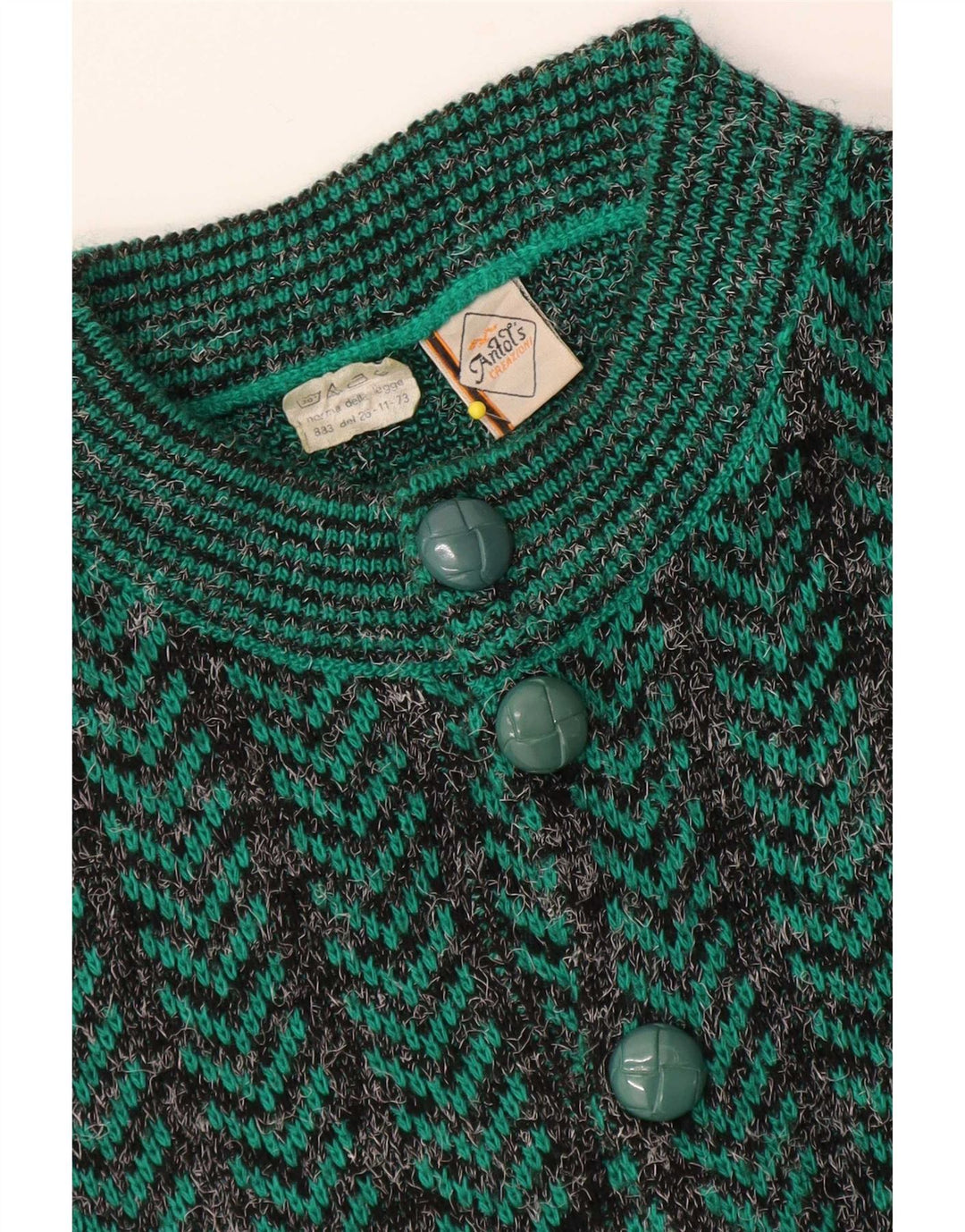 Maglione cardigan vestibilità regolare da uomo vintage in acrilico Chevron verde medio
