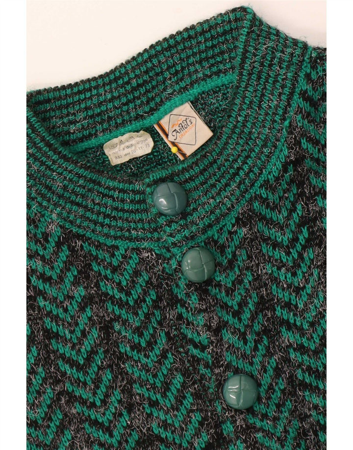 Maglione cardigan vestibilità regolare da uomo vintage in acrilico Chevron verde medio
