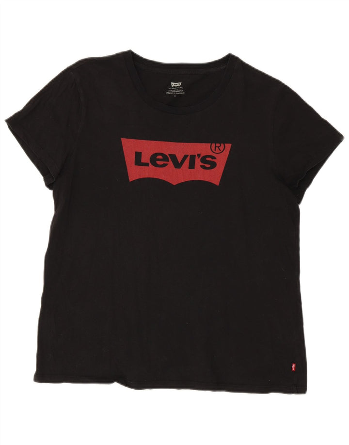 Levi's T-shirt grafica oversize da donna Top UK 14 cotone nero medio