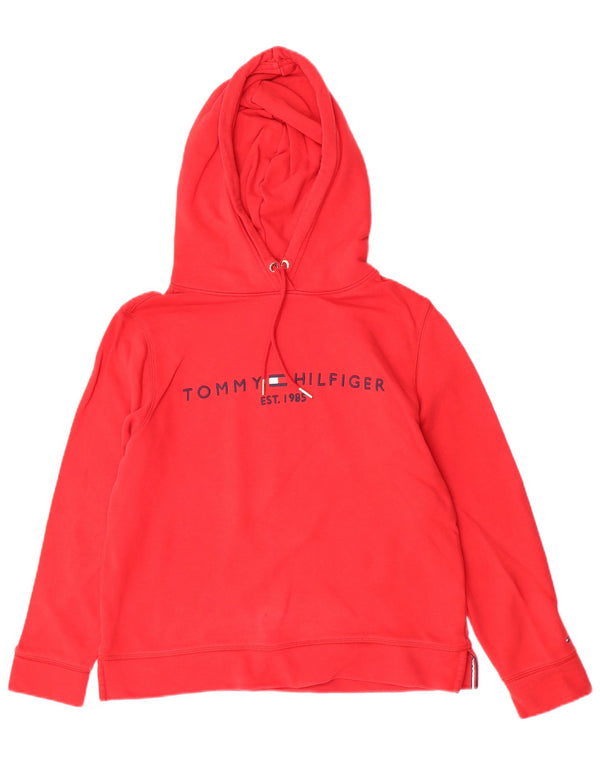 Maglione con cappuccio grafico da donna Tommy Hilfiger UK 14 cotone rosso medio