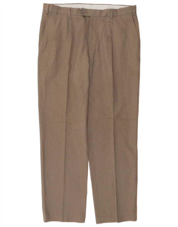 Pantaloni da abito dritti da uomo Marks & Spencer W36 L31 Poliestere beige