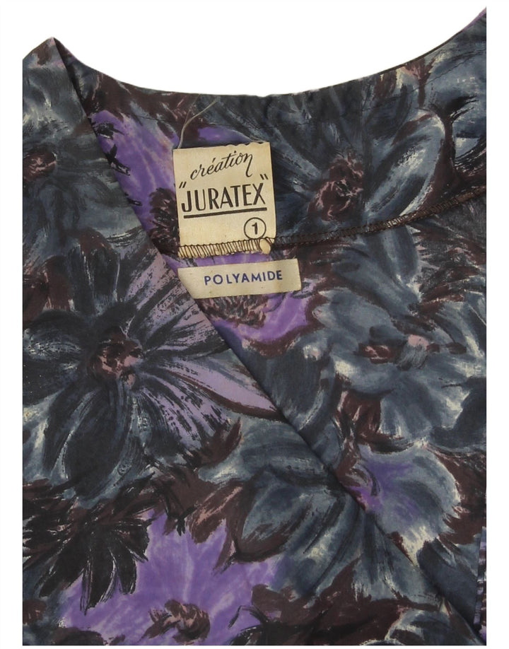 Soprabito da donna vintage UK 14 poliammide floreale viola medio