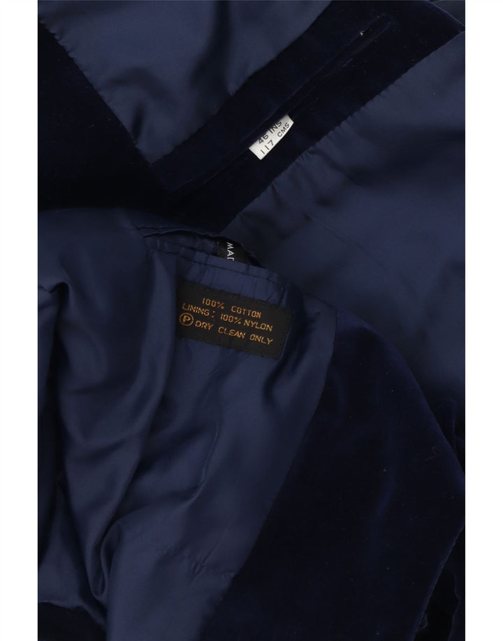 Giacca blazer vintage da uomo in velluto a 2 bottoni IT 46 piccola in cotone blu navy