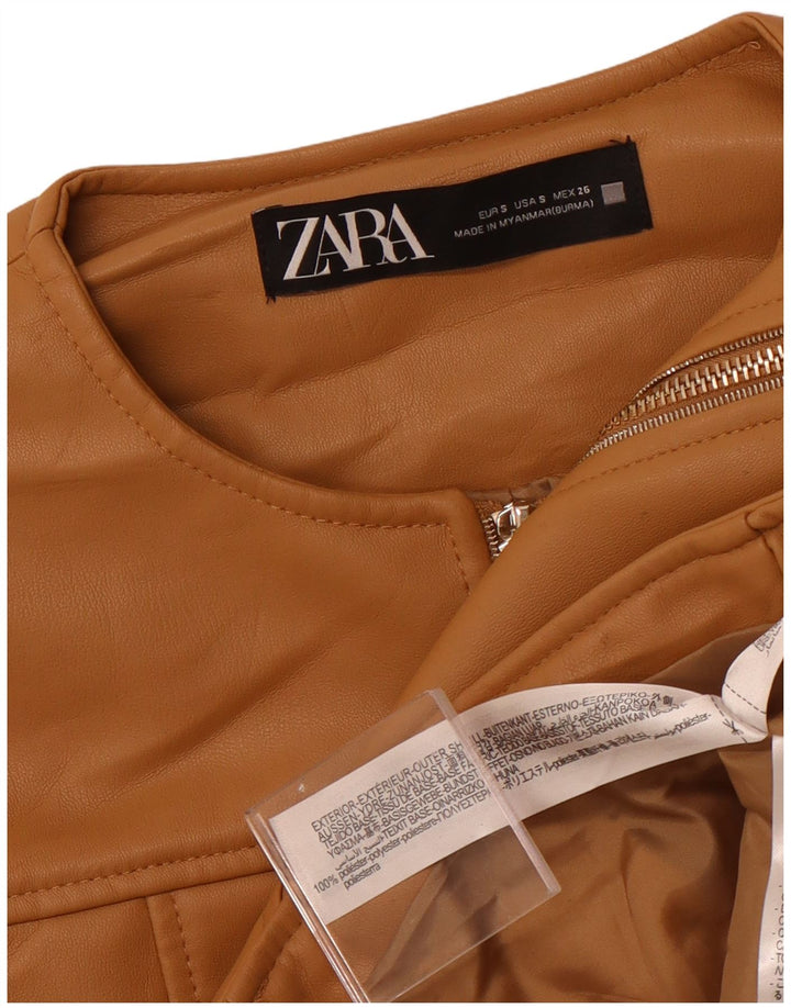 Giacca corta da donna in ecopelle Zara da donna UK 10 piccola poliestere beige