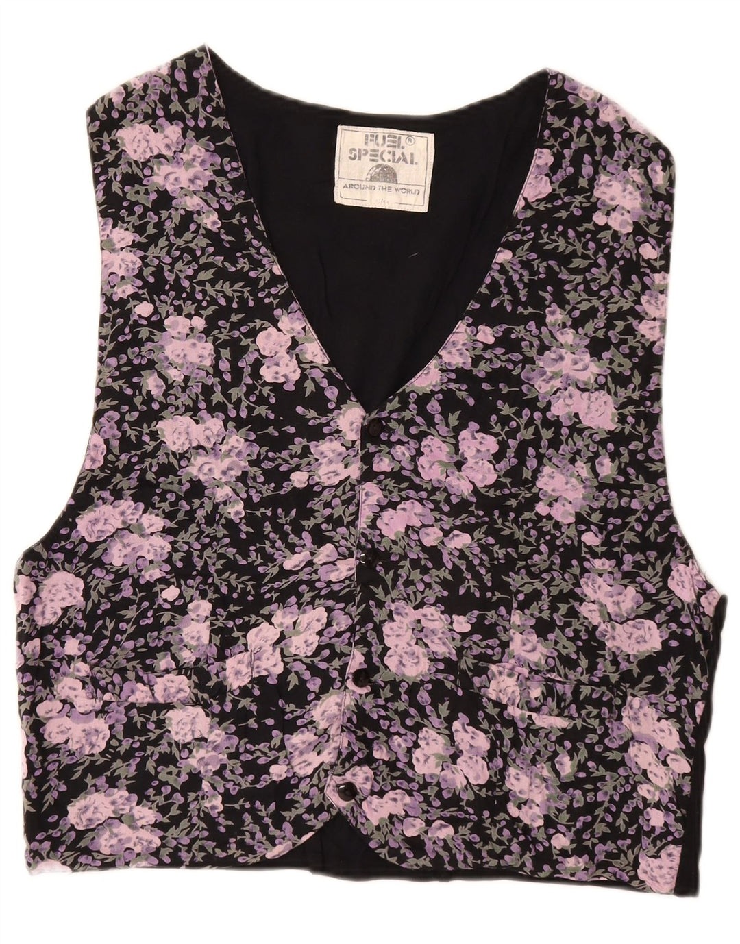 Gilet Uomo VINTAGE IT 52/54 Grande Viscosa Floreale Nera