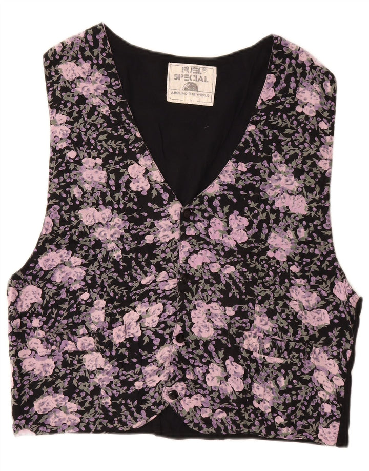 Gilet Uomo VINTAGE IT 52/54 Grande Viscosa Floreale Nera