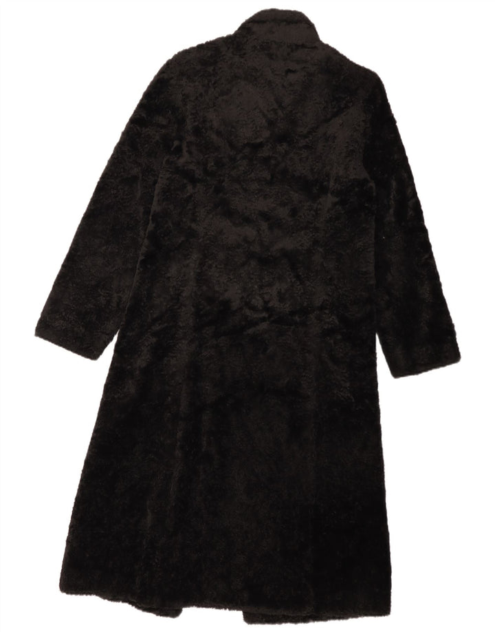 LAURA ASHLEY Cappotto da donna in pelliccia sintetica UK 8 piccolo in viscosa nera