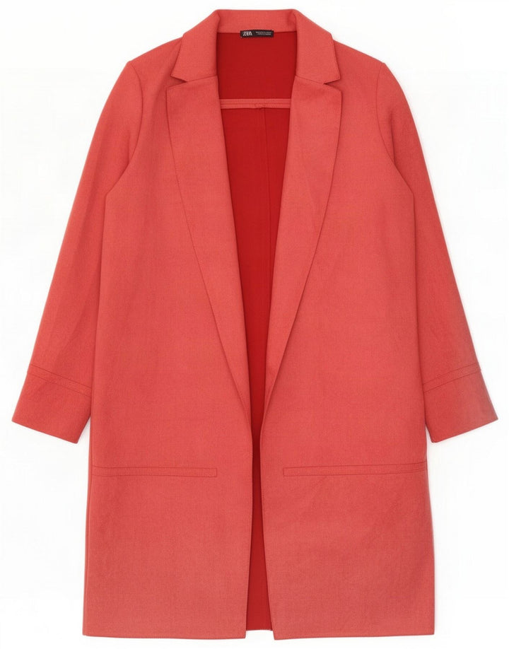 Zara Giacca blazer aperta da donna con linea lunga UK 12 Large Rosa Poliestere