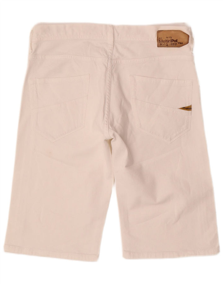 Pantaloncini di jeans da uomo Meltin' Pot W34 grandi in cotone bianco