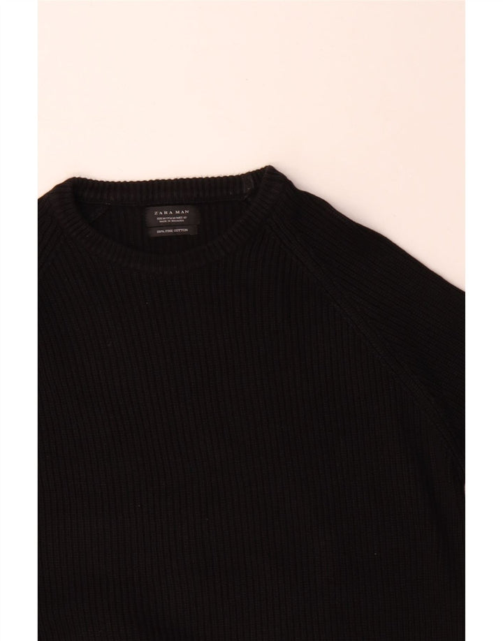 Maglione Zara da uomo con scollo a barca in cotone nero medio