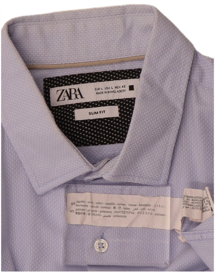 Camicia Zara da uomo slim fit grande in cotone blu