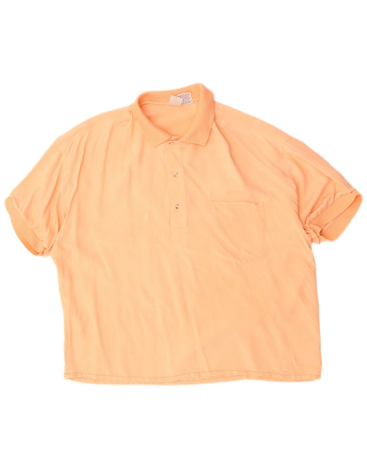 Camicia pullover a maniche corte vintage da uomo XL in seta arancione
