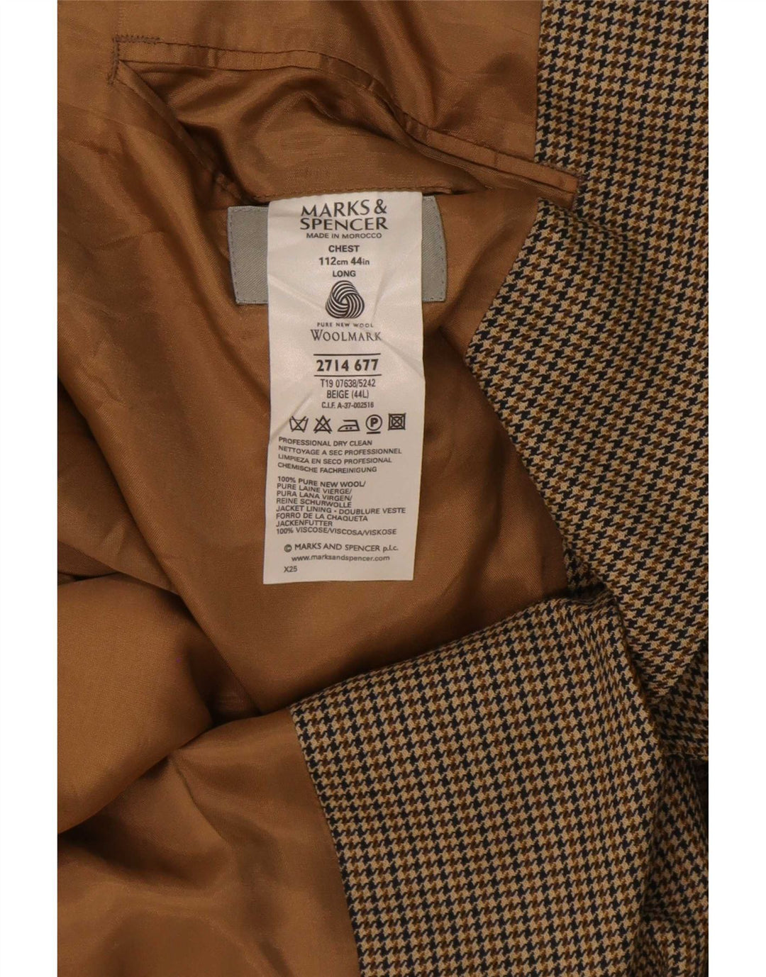 Giacca blazer lunga a 2 bottoni da uomo Marks & Spencer UK 44 XL Pied de poule beige