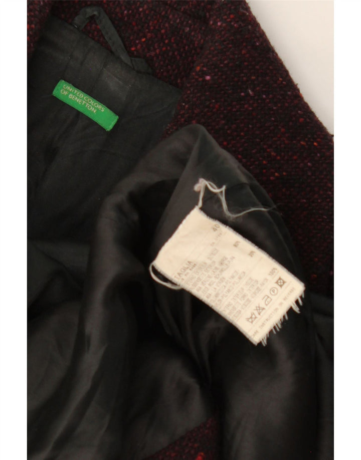 BENETTON Womens Double Breasted Coat IT 40 Small Burgundy Flecked Vintage Benetton and Second-Hand Benetton from Messina Hembry 
