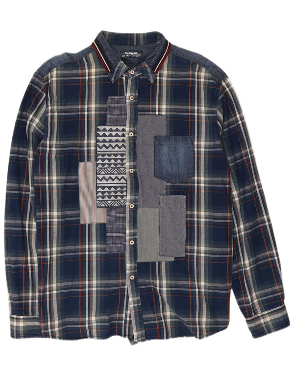 Camicia Desigual da uomo 2XL in cotone a quadri blu navy
