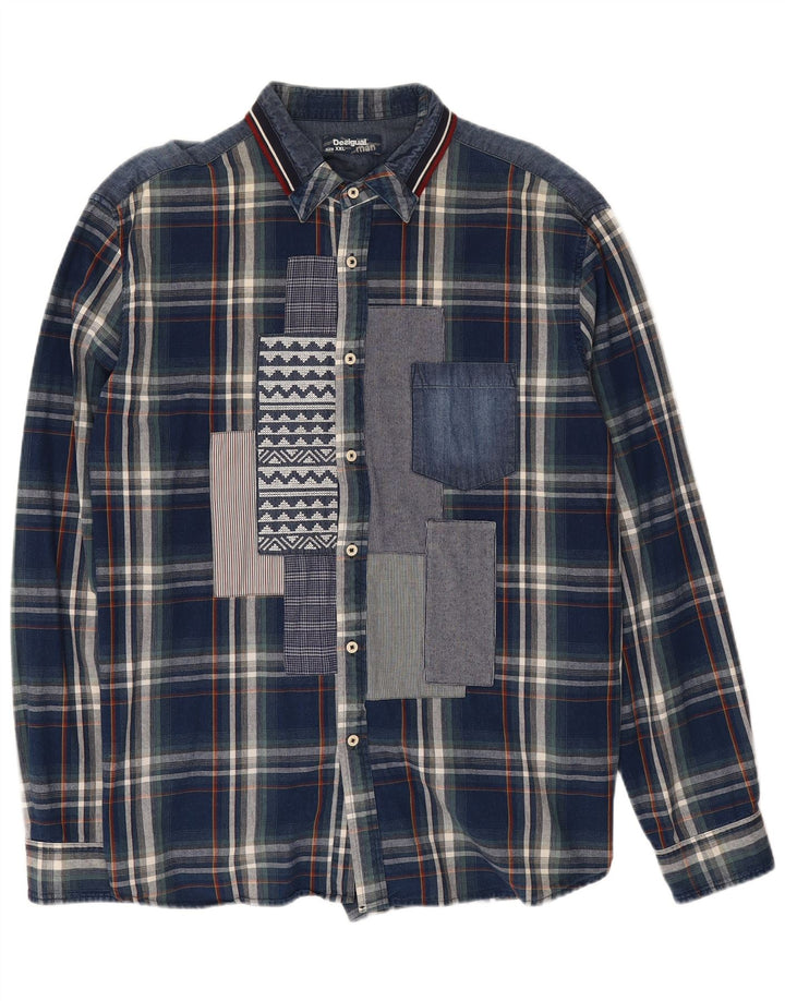 Camicia Desigual da uomo 2XL in cotone a quadri blu navy