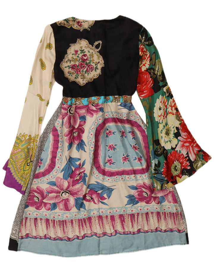 Abito a trapezio a maniche lunghe da donna vintage IT 40 medio multicolore