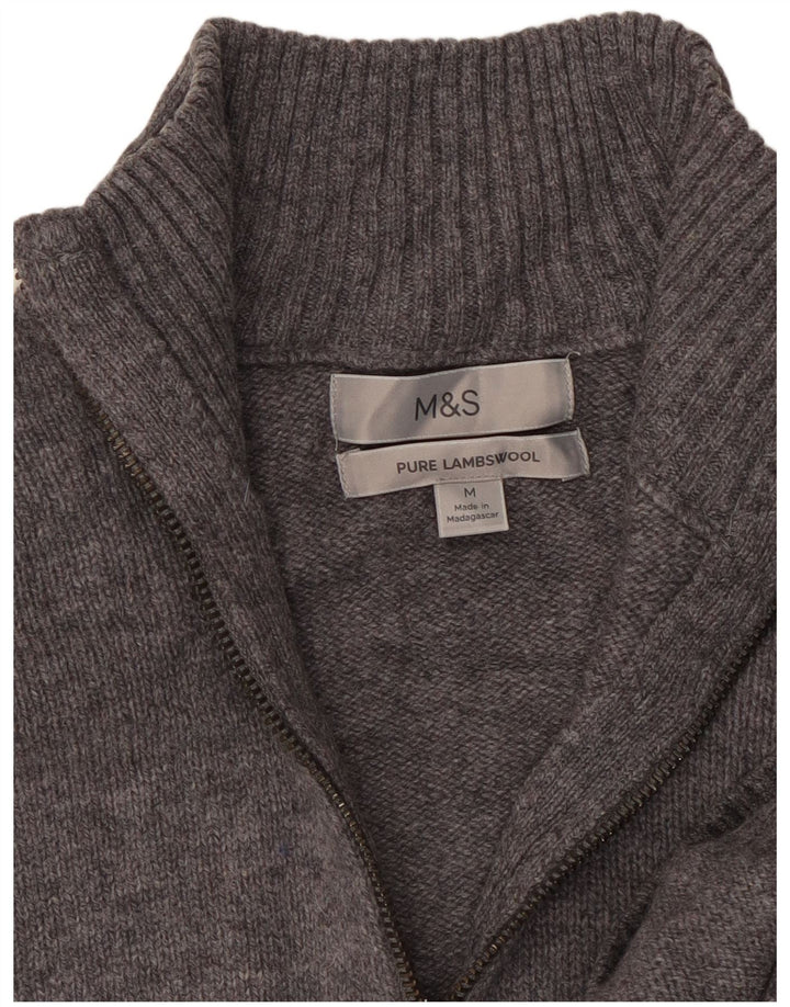 Maglione da uomo Marks & Spencer con zip e collo in lana grigio medio