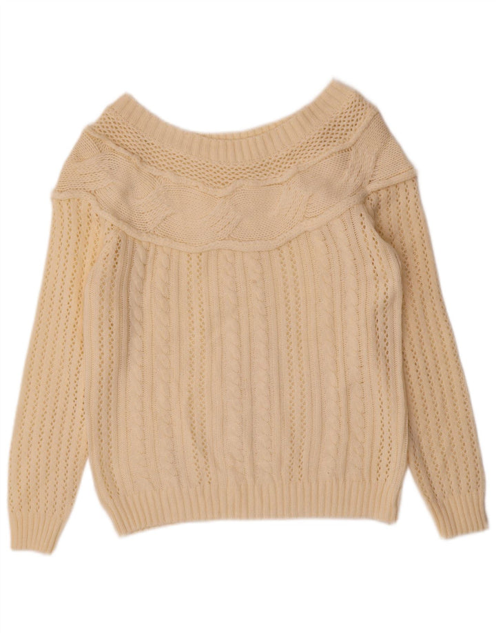 Maglione maglione vintage da donna con scollo a barca UK 12 medio bianco sporco
