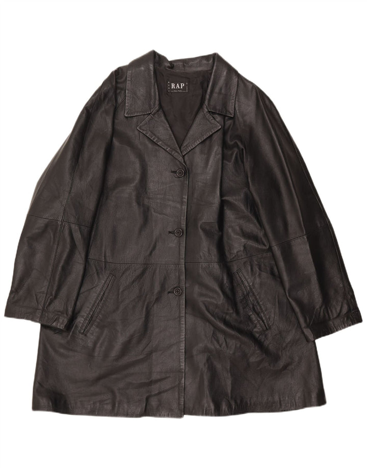 Cappotto oversize in pelle vintage da donna IT 46 grande in pelle nera