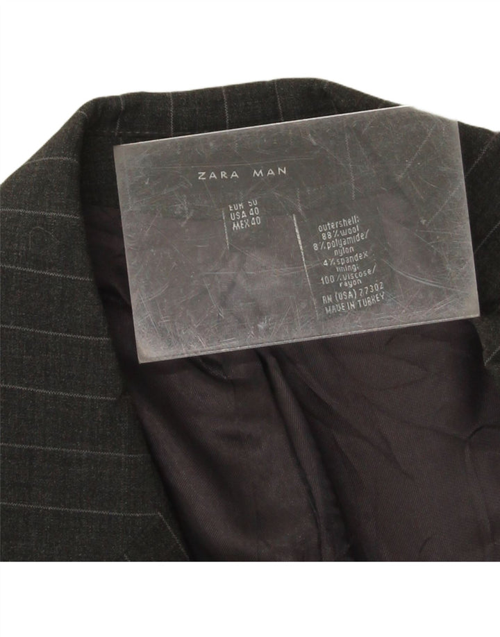 ZARA Mens 2 Button Blazer Jacket EU 50 Large Grey Pinstripe Wool Vintage Zara and Second-Hand Zara from Messina Hembry 