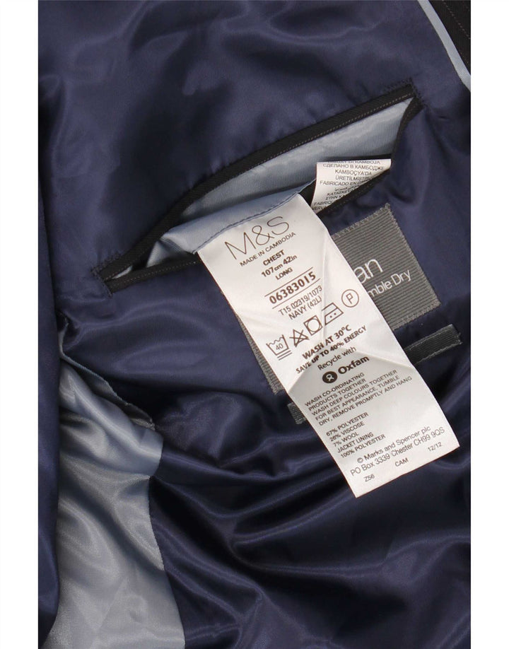 Giacca blazer a 2 bottoni da uomo Marks & Spencer UK 42 Large a righe blu navy