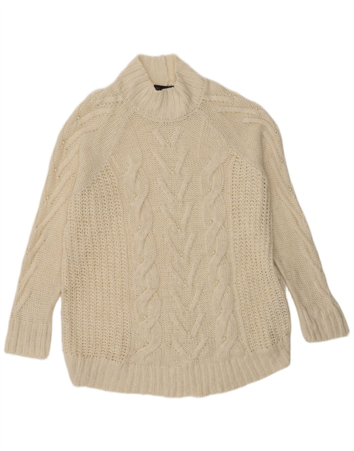Maglione maglione a collo alto da donna Marks & Spencer UK 16 grande acrilico beige