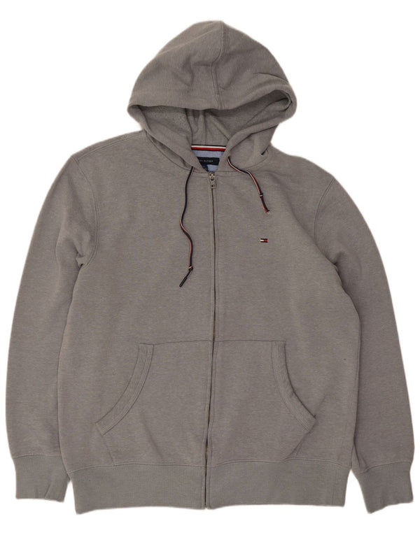 Maglione con cappuccio e zip da uomo Tommy Hilfiger grande in cotone grigio